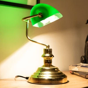 Banker Lampe grün Retro Schreib Tisch Beleuchtung Messing Lese Leuchte antik - Bild 1 von 12