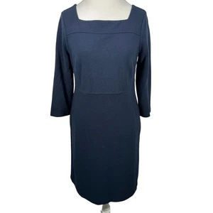 Boden Marisa Ottoman Dress Blue Ribbed Square Neck 3/4 Sleeve Sheath Size US 8 - Picture 1 of 10