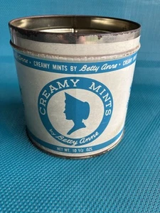 Vintage Betty Anne CREAMY MINTS 10,5 Unzen Dose tolle Grafik & Farbe fehlender Deckel - Bild 1 von 4