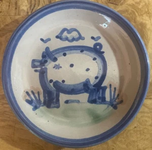 M. A. Hadley Pottery Coaster Blue Pig Plate 4” Signed - Picture 1 of 2