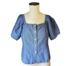 Top para mujer Ann Taylor cambray mezcla de lino manga abullonada botón delantero talla SP - Imagen 1 de 8