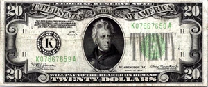 1934 $20 "Large Green Seal" FRN-Dallas VF Fr. 2054k - Picture 1 of 3