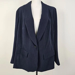 Lane Bryant Jacket Womens 26 Blue White Pin Stripe Blazer Corp Career Capsule - Picture 1 of 17