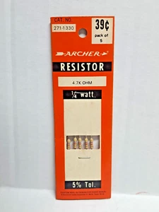 Archer Radio Shack resistor1/4 watt, 5% Tol., 4.7K OHM, Cat. No. 271-1330, NOS - Picture 1 of 6