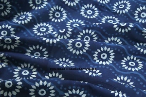 Stampa a blocchi a mano tessuto di cotone tessuto di cotone By The Yard blu indaco indiano cucito - Foto 1 di 3