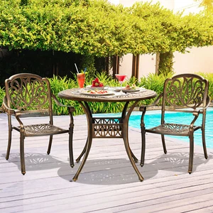 Livsip Outdoor Dining Chairs 3 Piece Bistro Set Cast Aluminium Patio Furniture - Picture 1 of 10