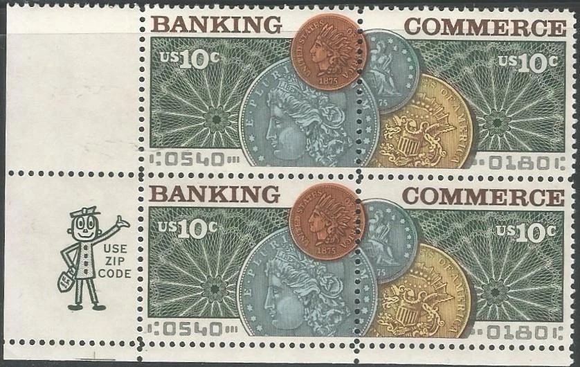 Zip Block of 4 stamps - Scott 1577-78 - 10 cent - Banking - 1975 - MNH - Image 1 of 1