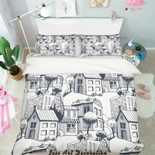 3D House Trees Quilt Cover Comforter Cover Duvet Cover Double/Queen/King 3pcs 5