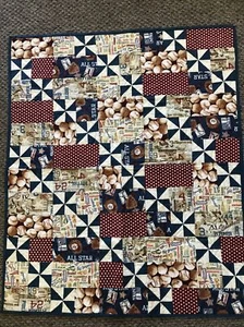 Handmade Baseball USA Theme Kids Quilt Lap Throw Blanket 38” x 44” Batter Up! - Picture 1 of 13