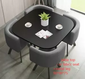 New space saver black wooden Dining Table & 4 grey fabric Chairs Set - Picture 1 of 9