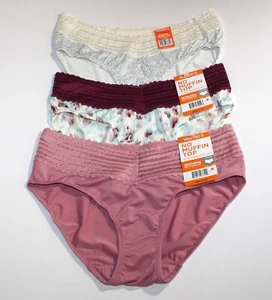 New set of 3 WARNER'S no muffin top HIPSTER panties ROSE WINE IVORY LEOPAD PRINT - Picture 1 of 5