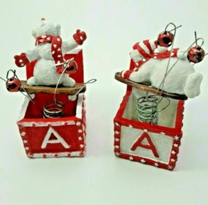 Jack in the Box Red and White Snowman Set of 2 Big Lots A B C D Alphabet Box - Picture 1 of 7