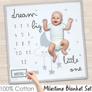 Newborn Baby Boy Girl Milestone Age Blanket Unisex Growth Mat 100% Cotton Soft - Picture 1 of 6