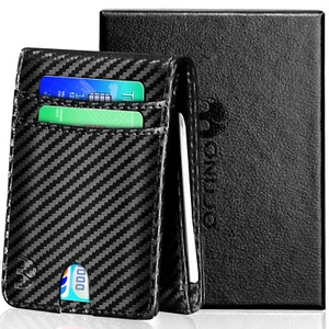 Cartera delgada minimalista de fibra de carbono RFID negra para hombre porta tarjetas (caja de regalo) - Imagen 1 de 11