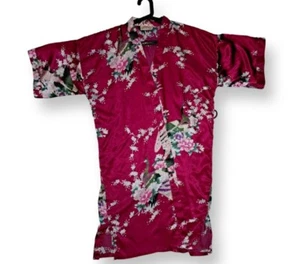 Oriental Village Robe Peacocks Exotic Pink White Flowers Red w/o Belt - Picture 1 of 6