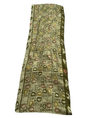 Dolce & Gabbana AOP Rectangular Seda Bufanda Verde Oliva Italia 60"x 21" Transparente Foto 1 de 4