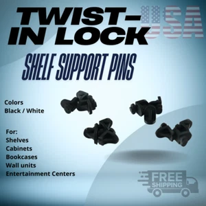 Twist-In Lock Shelf Support Pins 12  Pack Secure Durable Brackets Cabinets - Picture 1 of 4