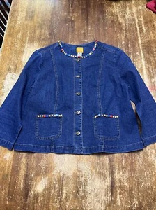 Ruby Rd. Size 16 Jean Denim Jacket Beaded Embellished Sequin Women’s 3/4 Sleeve - Picture 1 of 15