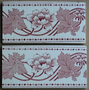  ENGLAND - 2 ANTIQUE ART NOUVEAU MAJOLICA BORDER TILES C1900 - Picture 1 of 3