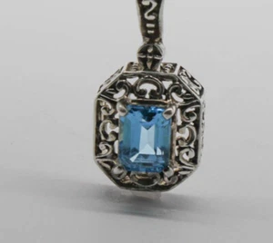 Ornate Sterling Silver with Blue Topaz Crystal Pendant - Picture 1 of 3