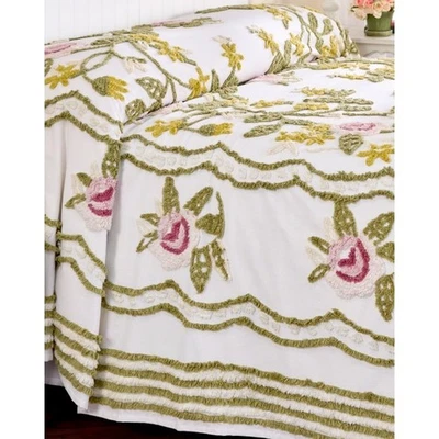 Colcha de chenilla The Vermont Country Store Crewel Rosalee crema Queen Foto 1 de 4