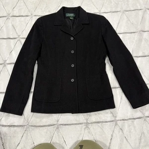 Lauren Ralph Lauren Single Breasted Wool Angora Blazer Black 6 Exterior Pockets - Picture 1 of 9