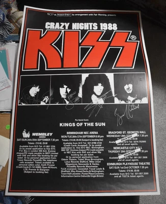 Cartel de la gira KISS Crazy Nights firmado por toda la banda. ERIC CARR Stanley Simmons - Imagen 1 de 4