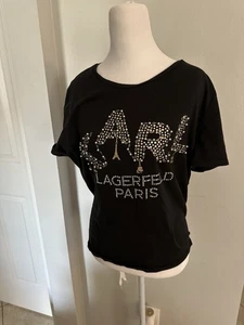 Karl Lagerfeld Damen schwarz Kurzarm mit Perlendetail Größe L - Bild 1 von 3