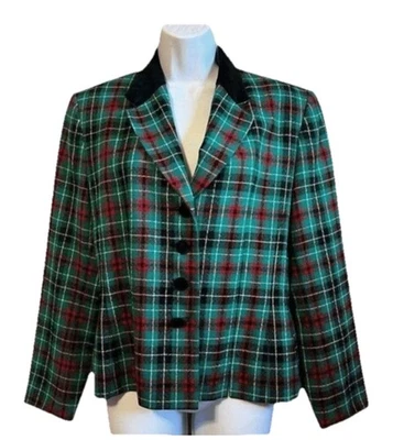 Chaqueta Blazer Pendleton De Colección a Cuadros 100% Lana Virgen Verde Rojo Terciopelo a Cuadros 12P Foto 1 de 4