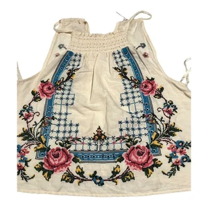 Free People Women's Small Embroidered Boho Tank Top Festival Sleeveless Top - Picture 1 of 14