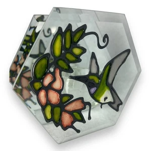Vintage Stained Glass Votive | Hummingbird Floral Mirror Tealight Holder - Picture 1 of 7