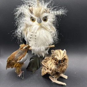 HANGING Artifical WHITE HORNED OWL with FEATHERS Brown Accents HOME DECOR Bird 3 - Picture 1 of 4