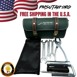 Leather Motorcycle Bag W Tool Kit Front Fork Rear Sissy Bar Holder Pouch Storage - Picture 1 of 10