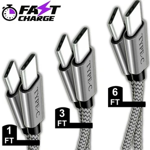 (3Pack) 1FT+3FT+6FT (Type C to Type C) Nylon Braided Charger Charging Cable Cord - Picture 1 of 8