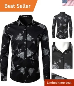 Stylish Men's 3D Golden Floral Button-Down Shirt - Versatile for Casual & Party - Picture 1 of 9