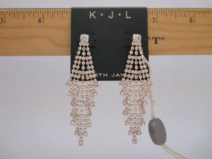 Kenneth Jay Lane KJL GOLD PLATED CRYSTAL Chandelier Pierced Earrings ~2" Long - Picture 1 of 12