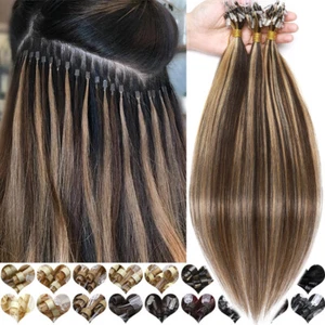 Extensiones de cabello humano 100 % Remy con punta de bucle de micro anillo microcuentas rectas enlace EE. UU. - Imagen 1 de 32