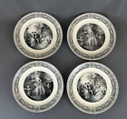 4 Antique U & Cie Sarreguemines France Black Transfer 8 ¾? Plates C. 1900 (B)