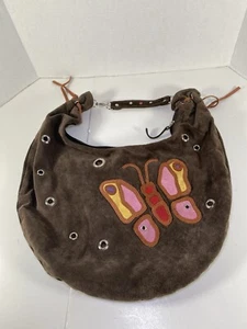Brown Suede Leather Purse Handbag with Butterfly Applique - Picture 1 of 8