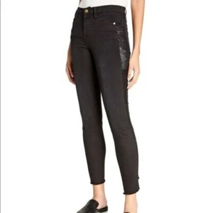 Frame Size 24 Black Stretch Denim Sequin Side Trim Le High Rise Skinny Jeans - Picture 1 of 10