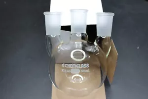 500 mL 3 Neck Round Bottom Flask Heavy Wall Chemglass CG-1522-05 24/40 CN/SN - Picture 1 of 3