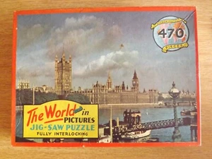 Vintage Jigsaw Puzzle, Houses of Parliament and Thames, Rare, Sold by Gamages - Picture 1 of 3