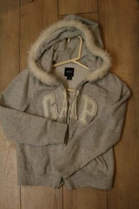 Gap girls gray faux fur trimmed hoodie size 10 GUC - Picture 1 of 1
