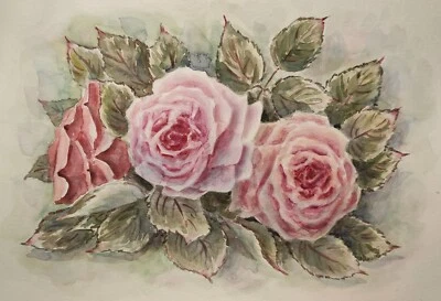 Obra de arte original pintura moderna paisagem flores rosas rosa arte floral presente A4 - Imagem 1 de 4