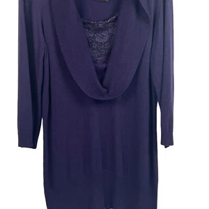 Alfani Womens Cowl Neck Tunic Sweater Pullover Lace Purple 3/4 Sleeve XL New - Picture 1 of 6