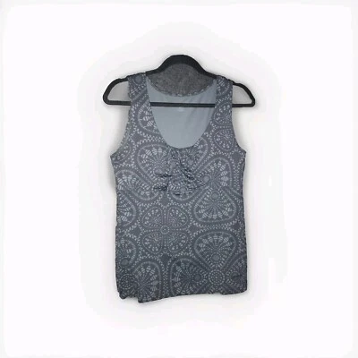 Regata feminina PATAGONIA grande cinza abstrata floral estampa por toda parte GOLA REDONDA - Imagem 1 de 4