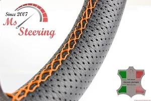 FOR INFINITI QX 04-12 BLACK PERF LEATHER STEERING WHEEL COVER ORANGE DBL STIT - Picture 1 of 5