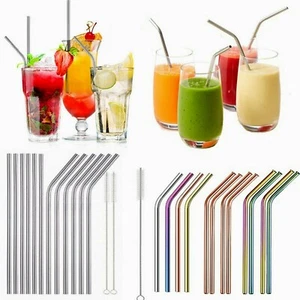 Wiederverwendbare Metall Strohhalme Edelstahl umweltfreundlich 2 Farben Reinigungsbürste 4 Stück - Bild 1 von 8