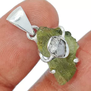 Colgante de plata de ley 925 de moldavita checa genuina natural CP15801 - Imagen 1 de 1