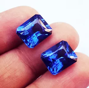 Naturale Zaffiro Blu Smeraldo Taglio 8 A 10 KT Paio Certificato Loose Gemma PB34 - Foto 1 di 9